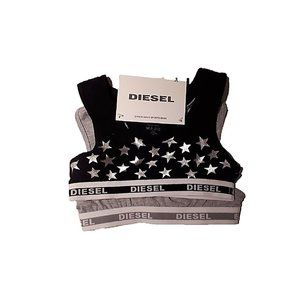 DIESEL 2-PACK Girls SPORTS  BRA Heather Grey / Black Silver Stars - Small (6/7)